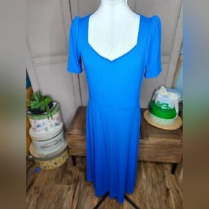 Loft Fit And Flare Blue Ribbed Dress